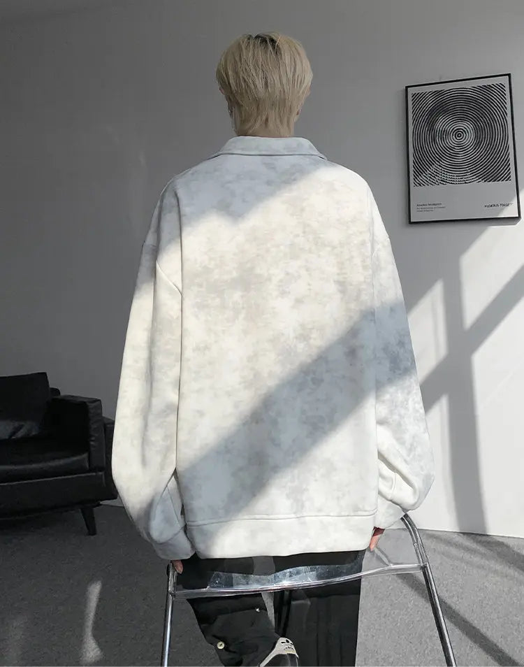 Threebooy Collar Sweatshirt Mens Layered V Neck Pullover Fake Two Piece Streetwear Casual Hoodie Jacket Fall 2025 New Tie Dye Design