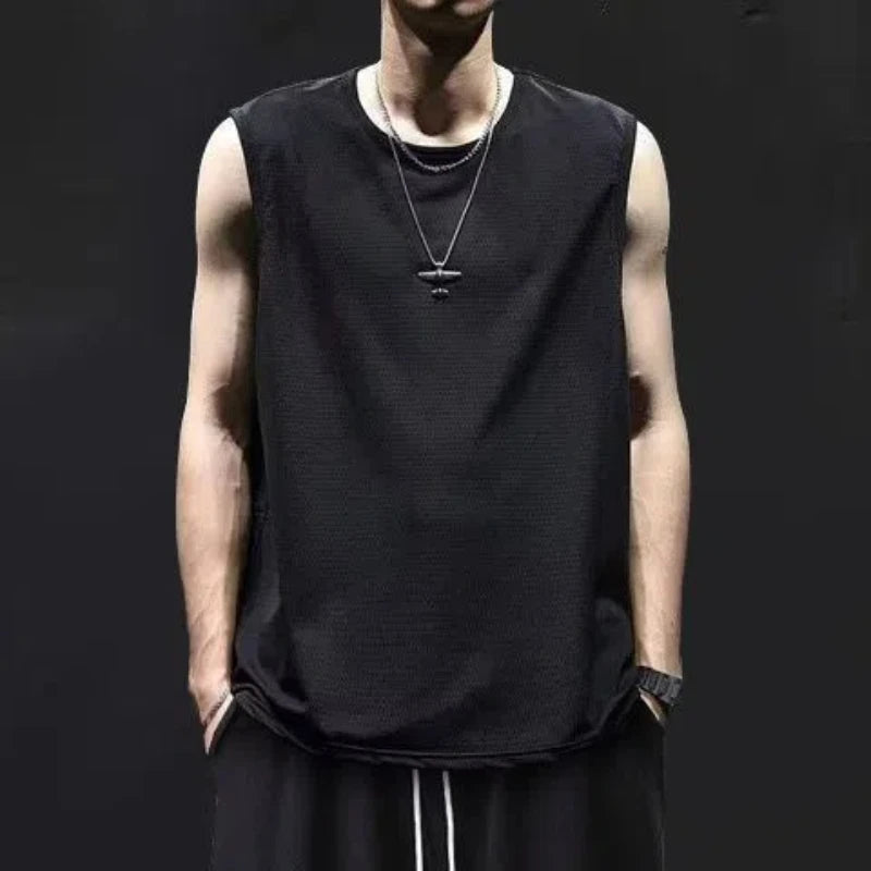 Threebooy  Summer New Ice Silk Street Casual Tank Top Sleeveless Simplicity Plus Size Sports Fashion Pullovers Top Korean Trend Men Clothes
