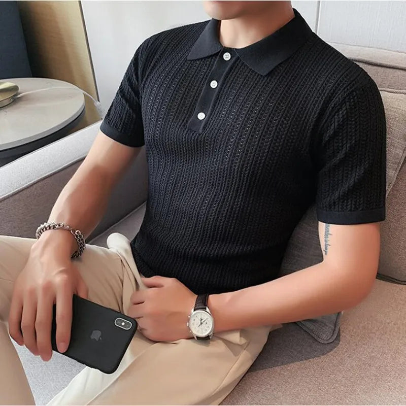 Threebooy  Brand Clothing Men's Summer Casual Short sleeves POLO Shirts/Male Slim Fit High-Grade Knitting POLO Shirt Plus Size S-3XL