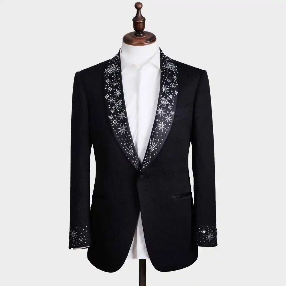 Threebooy  Luxury Men Suit 2 Pieces Breasted Crystal Shawl Lapel Single Breasted Wedding Groom Tuxedos Party Customized