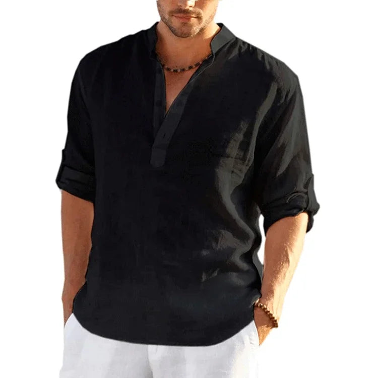 Threebooy  New Linen Shirt Men Brief Breathable Comfy Solid Color Long Sleeve Loose Harajuku Casual Blouse Hawaiian Shirts