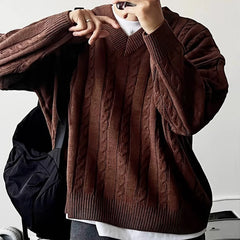Threebooy  New American Retro Men Jacquarded Sweater Casual V Neck Solid Color Long Sleeve Knitwear Premium Quality Knitted Pullovers M-2XL