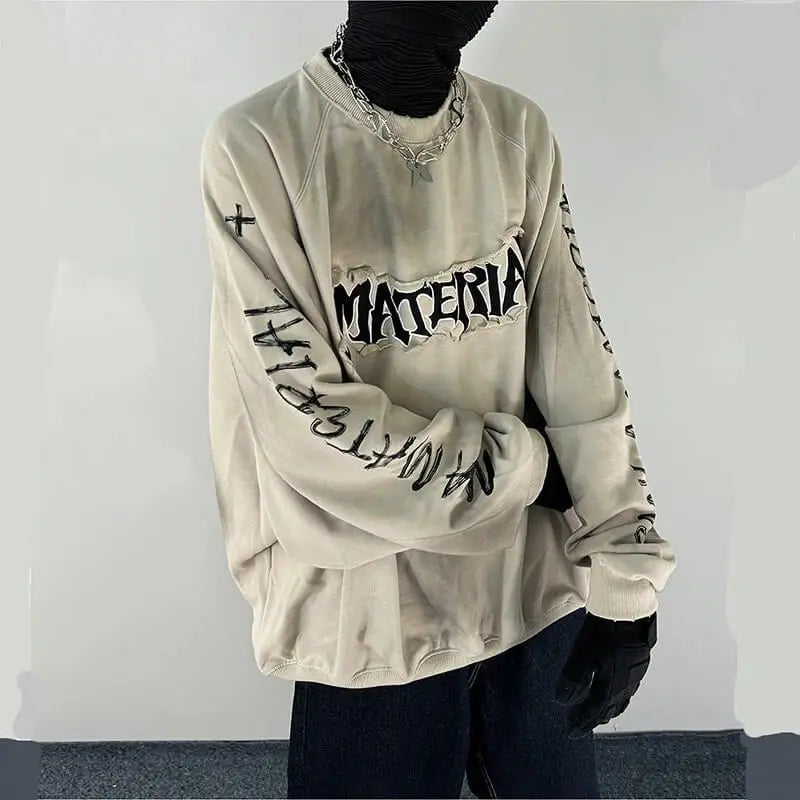 Threebooy  American Large-size Lazy Shirt Embroidered Round Neck Sweatshirt Men Women Ne Autumn Winter Retro Gothic Top Hip Hop Streetwear