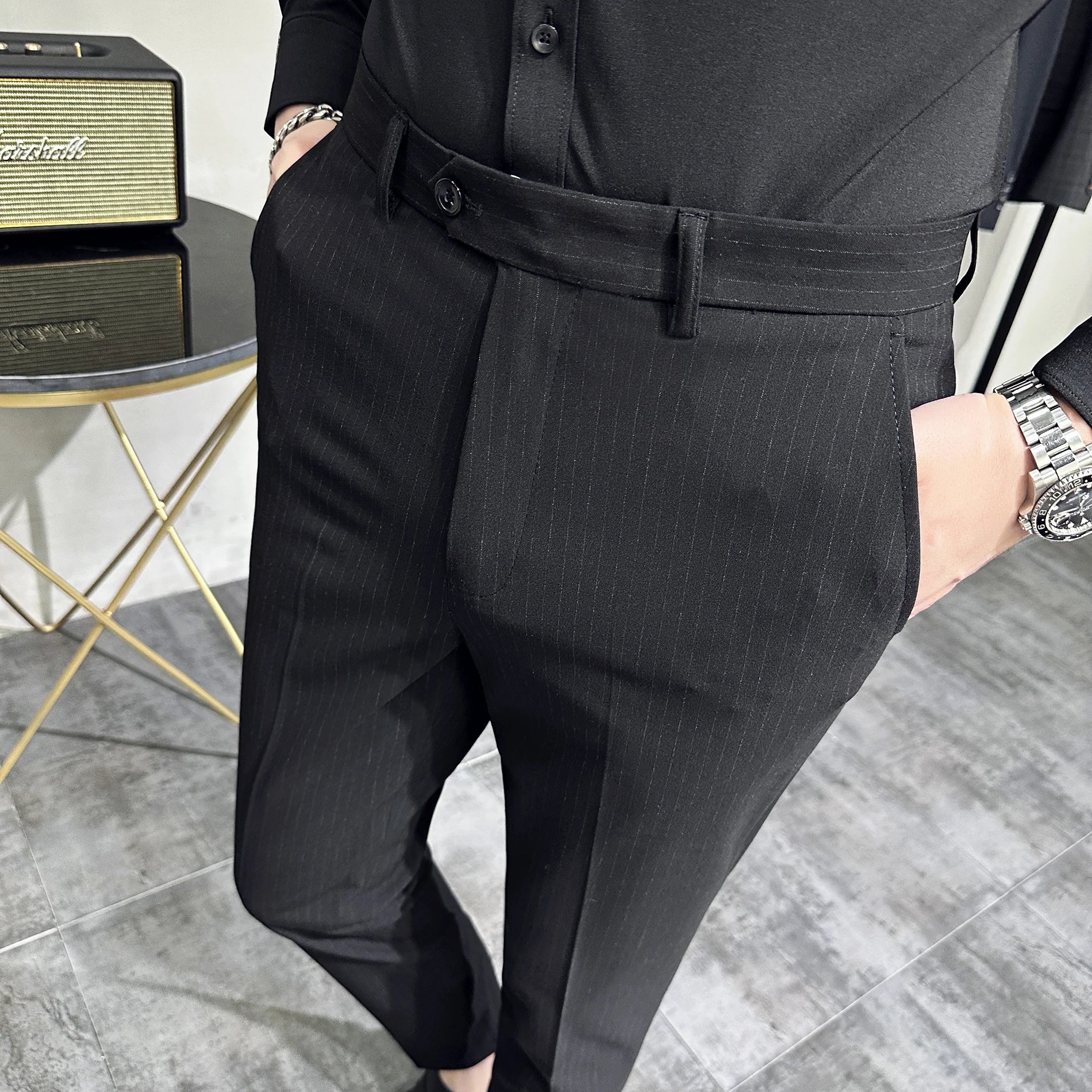 Threebooy Korean style Fashion Striped Suit Pants for Men Formal Business Dress Pants Korean Slim Fit Classic Casual Trousers 36 38