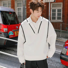 Threebooy Preppy Elegant Shirt High-end Sweatshirt for Men Spliced men's Fake Two Pieces Casual Long-sleeved Loose Lapel Shirt