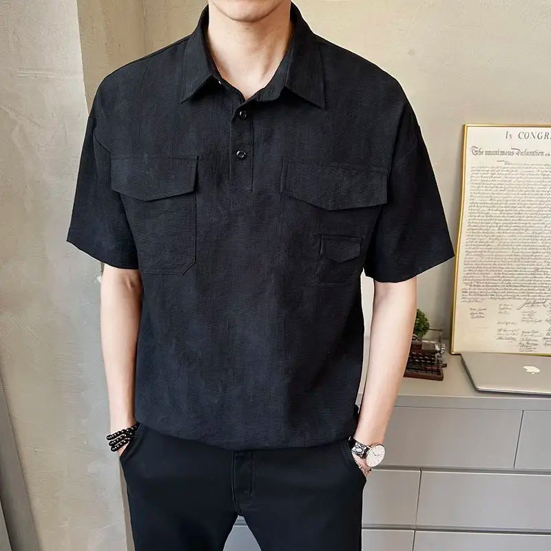 Threebooy 2025 High-end New Short-sleeved Men's Shirt Summer Fashion Trendy Brand Half-sleeved Thin Loose Casual Trend