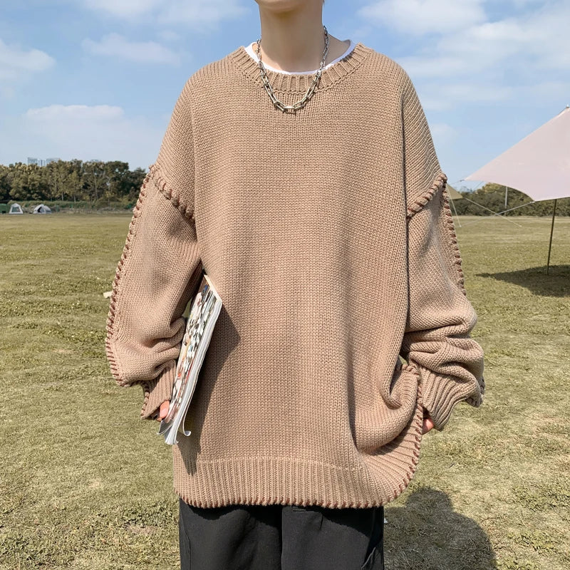 Threebooy Autumn and Winter New Men O-neck Pullover Sweater Fashion Solid Color Thick and Warm Knitted Male Brand Knitwear E167