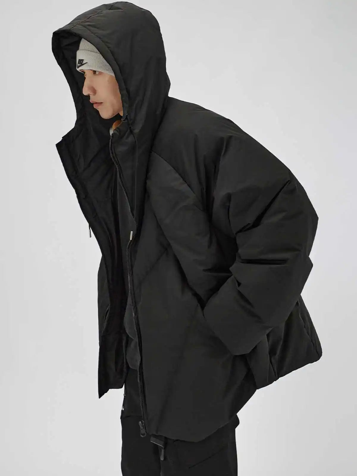 Threebooy New American Thickened Warm Hooded Down Jacket Men Women Winter, Korean Casual Loose Deconstruction Design Cotton Jacket Chic