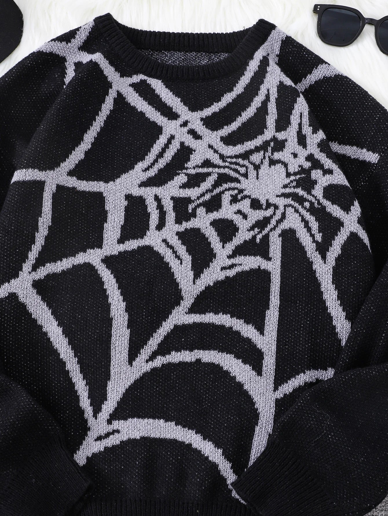 Threebooy  New Popular Autumn and Winter Spider Web Jacquard Pattern Pullover Sweater Casual Round Neck Knitted Men's Pullover