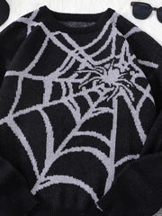 Threebooy  New Popular Autumn and Winter Spider Web Jacquard Pattern Pullover Sweater Casual Round Neck Knitted Men's Pullover
