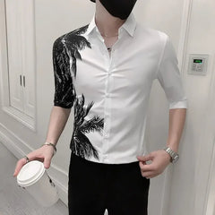 Threebooy Men's Shirt with Print Hawaiian Printed Male Shirts Half Sleeve Fashion 2024 Sleeves Normal Original Button Up Sale Silk New In