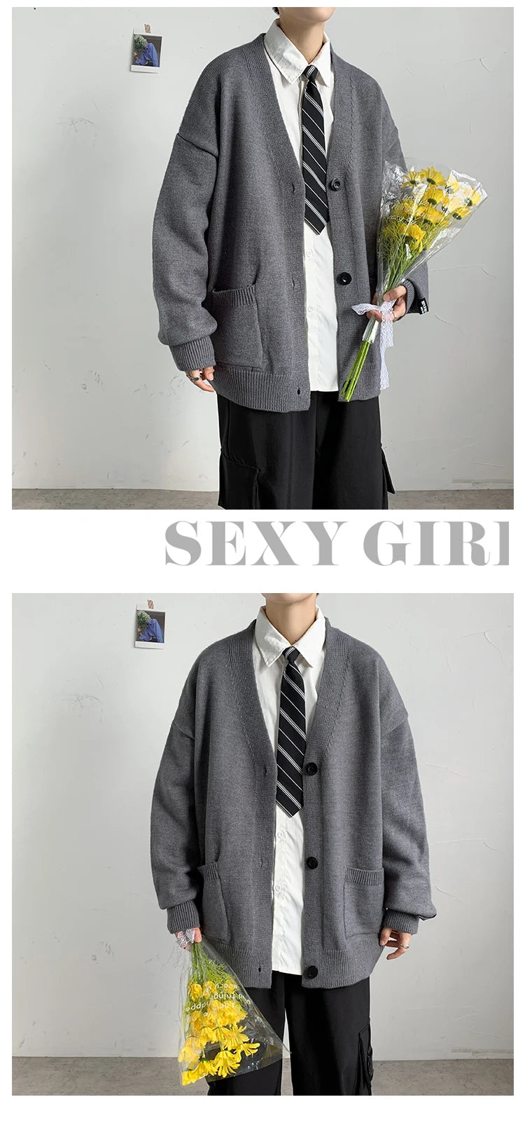 Threebooy Men's Cardigan Sweater Knitwear Jacket Spring Autumn V-neck Long Sleeves Single-breasted Pockets Loose Casual Linen Sweaters