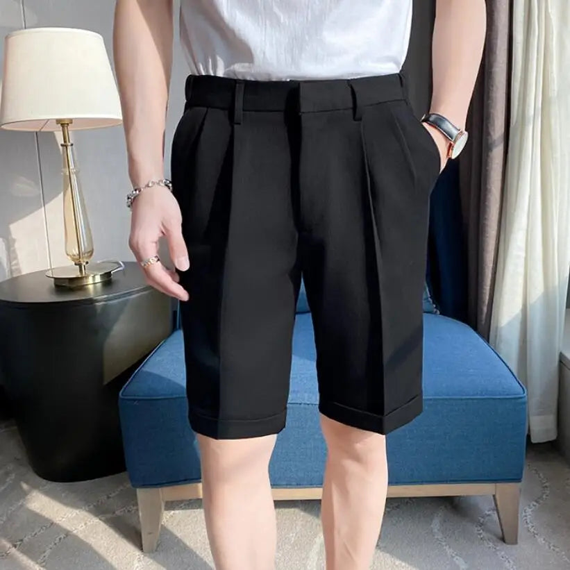 Threebooy  Korean Style Summer Suit Shorts Men Clothing Straight Business Formal Wear Slim Fit Casual Short Homme Knee Length Quality