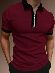 Threebooy  European and American New Men's Summer Color-blocked Short-sleeved Sports Casual Polo Half-zip T-shirt