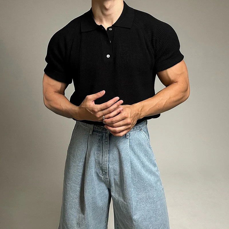 Threebooy  New Trend Men Polo Shirt Leisure Vintage High Quality Knit T-shirt American Style Chic Breathable Button Short Sleeve Knitwear