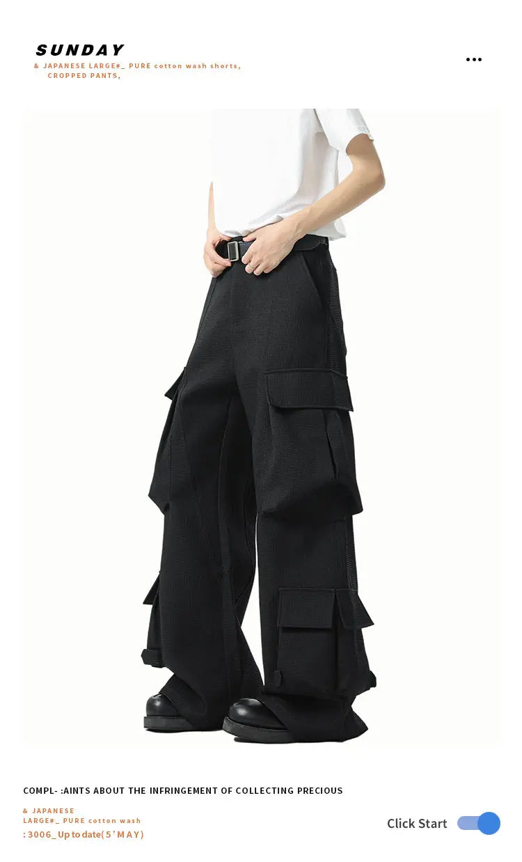 Threebooy Men Loose Fit Cargo Pants Workwear Trousers Multi Pocket Outdoor Casual Joggers Streetwear Hip Hop Drop Crotch Trousers for Men