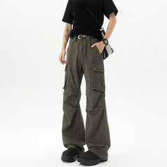 Threebooy  Cotton Wide Leg Cargo Pants man Loose Fit Multi Pocket Casual Streetwear Comfortable Workwear Trousers Men Trendy Fashion
