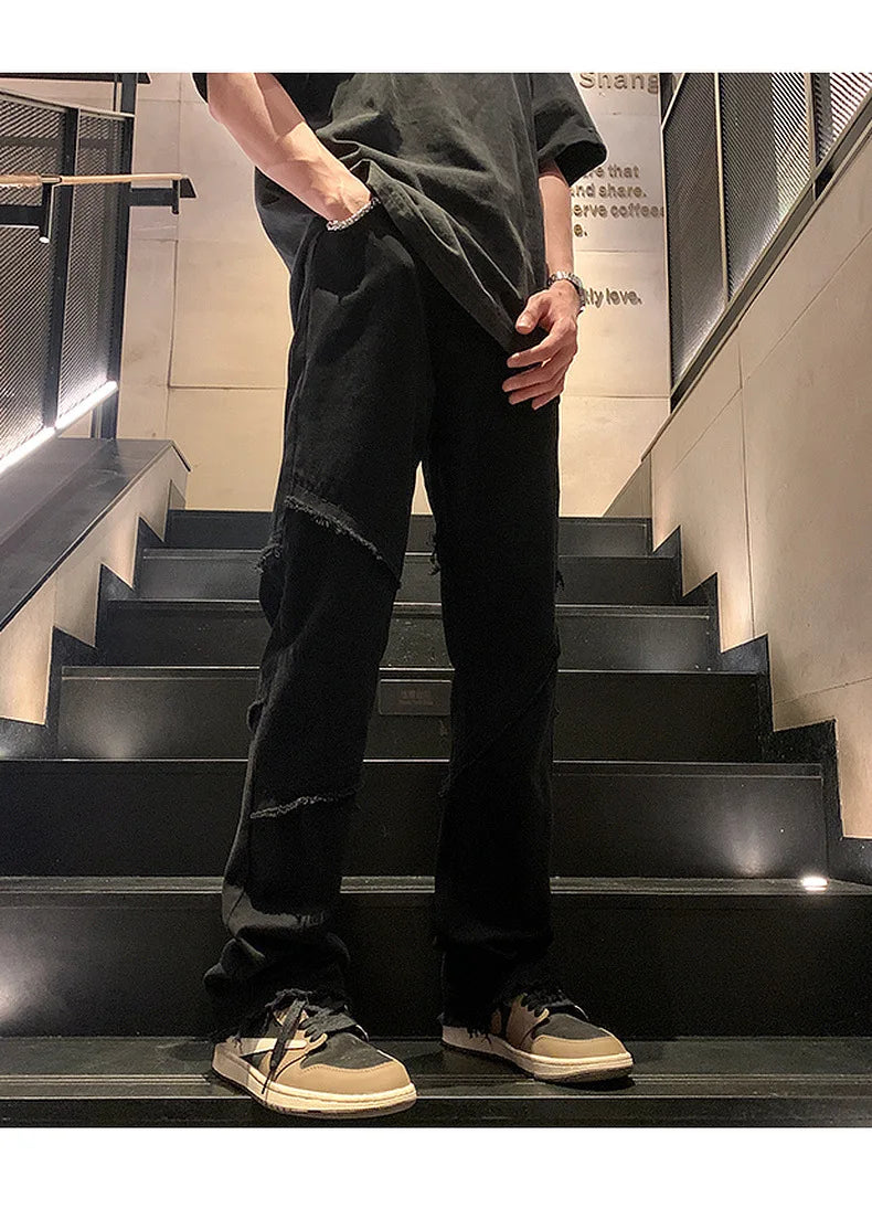Threebooy New Spring Jeans Loose-fit Straight-leg Sporty Workwear Pants Hong Style Washing Jeans For Men