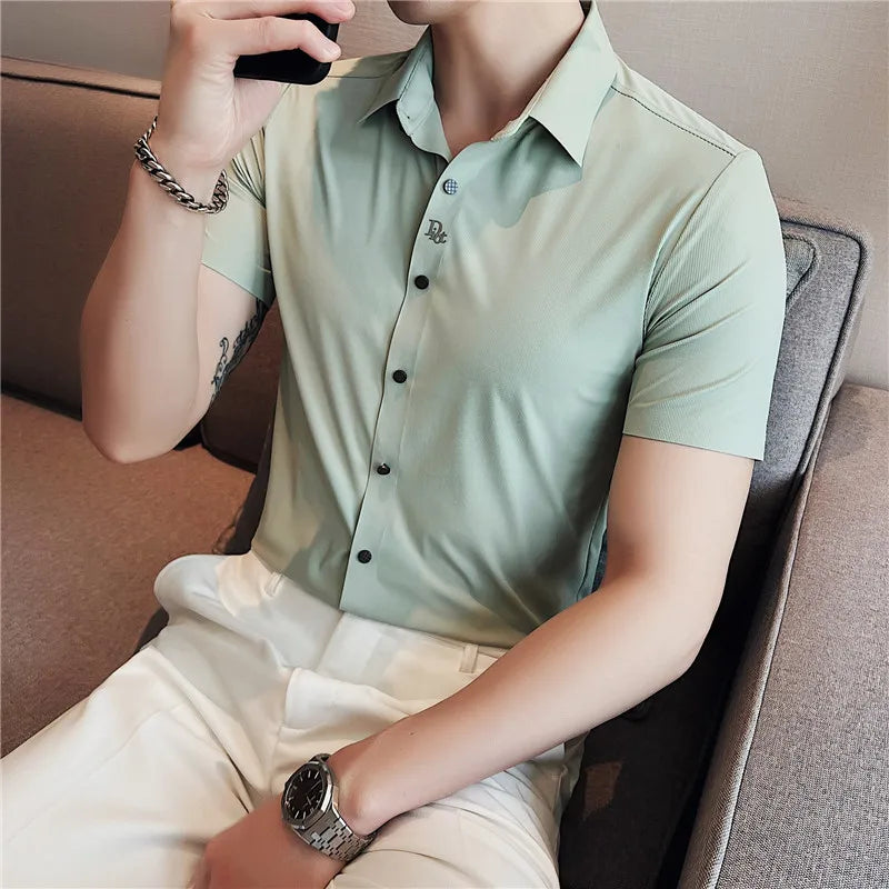 Threebooy  Brand Clothing Men's Summer Casual Short-Sleeved Shirt/Camin Men's Slim Fit Short Sleeve Business Shirts Plus Size S-4XL