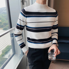 Threebooy  Brand Clothing Men's Autumn/winter Thermal Knitting Sweater/Male Slim Fit Fashion Striped Knit Shirt Man Casual Pullover