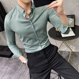 Threebooy British Style Striped Shirts Mens Long Sleeve Business Formal Dress Shirt Casual Slim Fit Shirt Streetwear Social Party Clothing