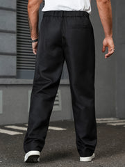 Threebooy  Homme Men plus Size Casual Solid Color Diagonal Pocket Straight Leg Pants Simple Design Autumn Collection