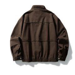 Threebooy Vintage Raw Edge Cargo Jacket Mens Streetwear Punk Y2k Casual Coats Oversized Harajuku Loose Japan Style Zip Up Jackets Male