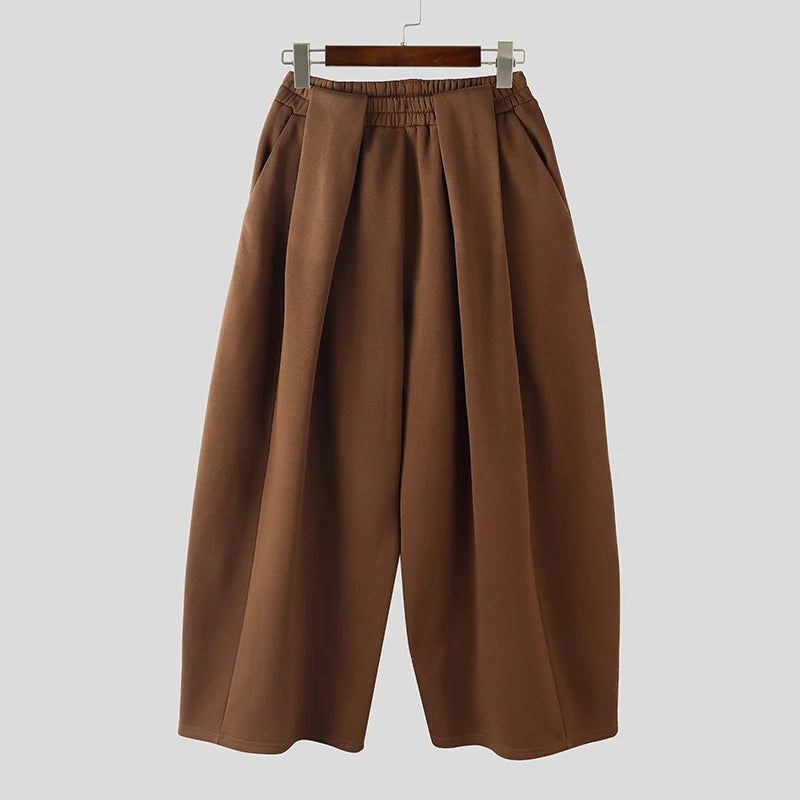 Threebooy  Men Pants Solid Color Joggers Baggy Casual Trousers Men Streetwear Pleated  Fashion Leisure Wide Leg Pants Men S-5XL