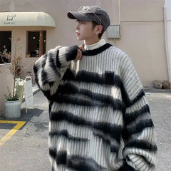 Threebooy Lattice Korean Fashion Sweater Men Interior Harajuku Men's Clothes Winter Oversize Wool and Mixes Knit Print Luxury