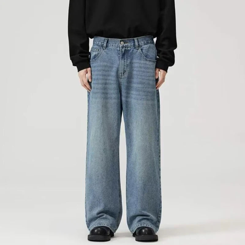 Threebooy  Male Classic America Hip Hop Rap Jeans Wide Leg Youth Popular Jeans Men Straight Leg Retro Loose Trousers Oversized Denim Pants