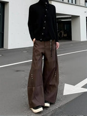 Threebooy  Y2k Streetwear Brown Baggy Pants Men Button Wide Leg Suit Pants Cleanfit Straight Long Curved Trouser Loose Casual
