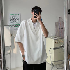 Threebooy Summer Black White Pullover Shirt Men Fashion Oversized Casual Shirt Men Korean Loose Short Sleeve Shirts Mens Dress Shirt XS