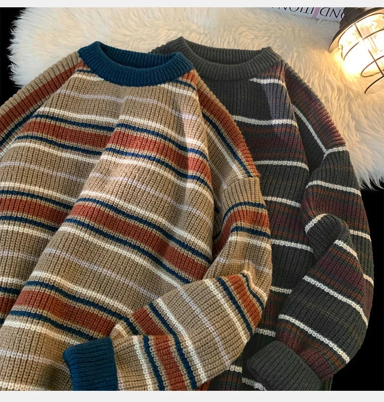 Threebooy Brand Winter Sweater Man 2025 Autumn Winter Loose O Neck Color Blocking O Neck Pullover Fashion Man Korean Clothes
