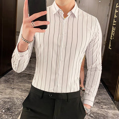 Threebooy  Korean Fashion Men's Shirts Button Down Slim Fit Long Sleeve Striped Shirt