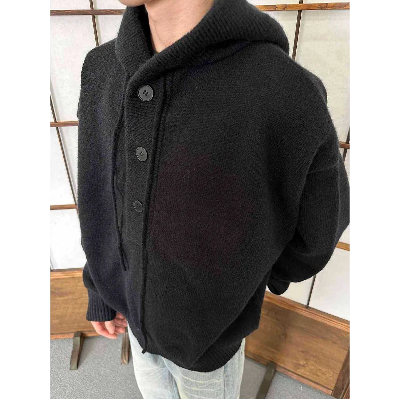 Threebooy Autumn Winter Knitted Sweater Hoodie Solid Color Simple American Loose Lazy Top Men