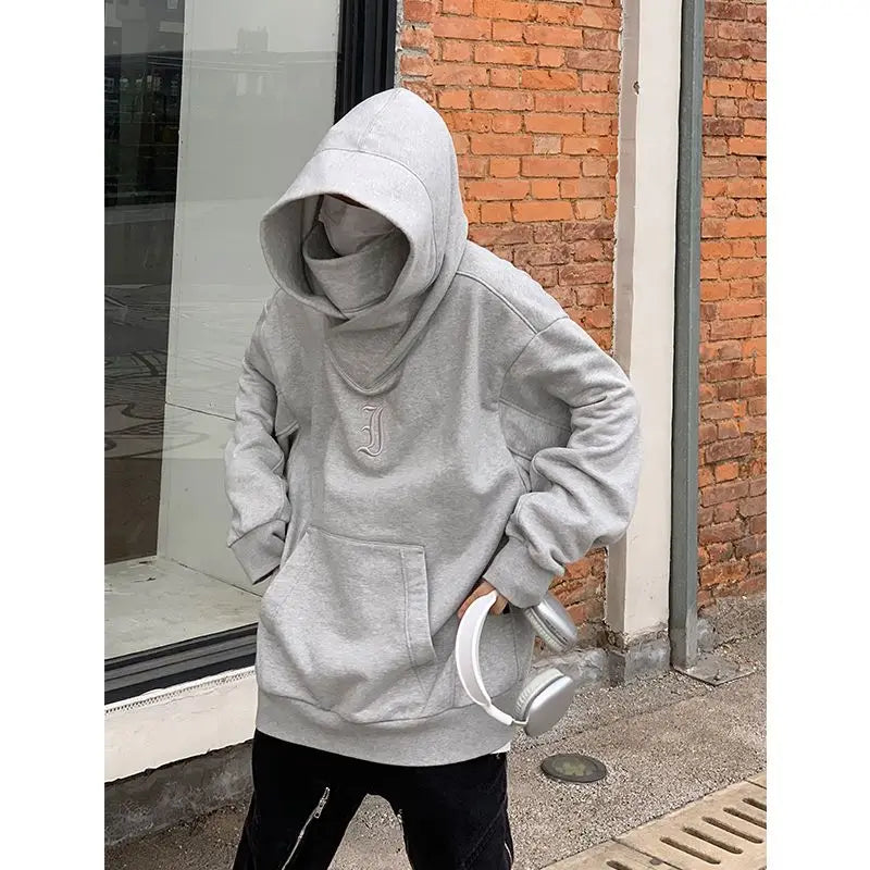 Threebooy Korean Street Style Solid Color High Collar Oversized Hoodie Men Fashion Loose Casual Hooded Top Harajuku New Sweatshirt Hoodie