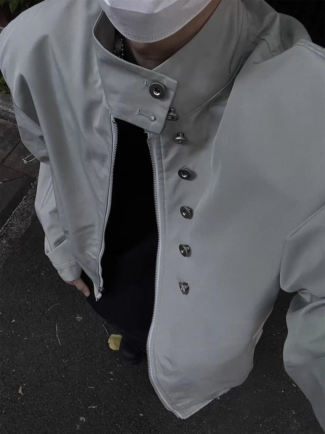 Threebooy American Retro Multi-button Stand Collar Design Jacket Men Korean Hip Hop Coat High Street Hip-hop Solid Color Classic Jacket