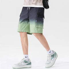 Threebooy HIP HOP Streetwear Summer Korean Fashion Ombre Drawstring Cargo Shorts For Men Loose Straight Multi-pocket Short Pants Casual Gym pantalones cortos