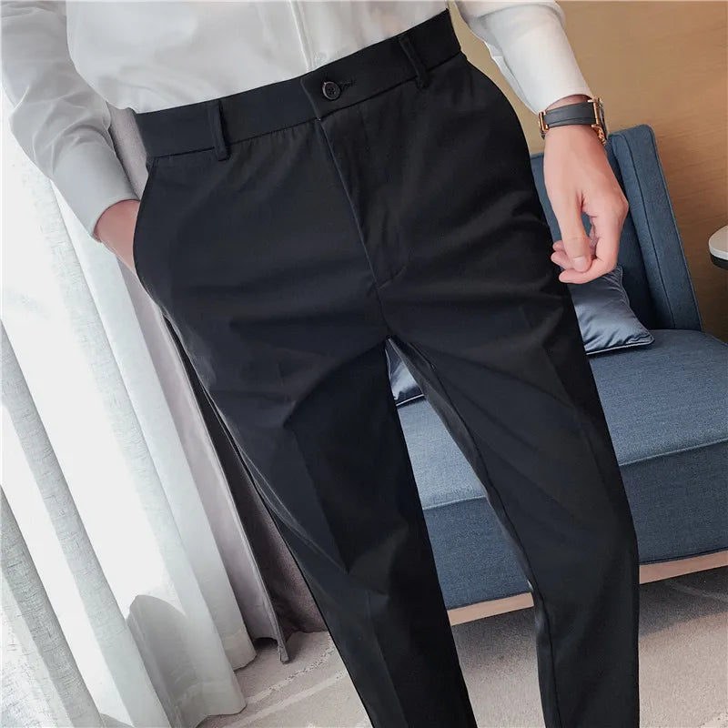 Threebooy New Slim Men's Pants Stretch Trousers Men Sunmmer High Quality Classic Solid Color Business Casual Wear Formal Suit Pants