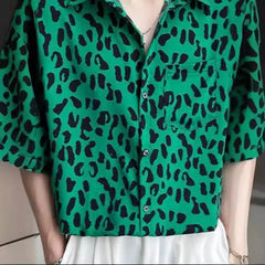 Threebooy New Men's Summer Cool Loose Short Sleeved Top Hawaiian Beach Vacation Leopard Print Flower Shirts For Men