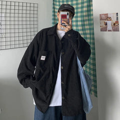 Threebooy Spring Autumn Men's Corduroy Long Sleeved Shirt Solid Streetwear Turn Collar Jacket Shirts For Men Blouses