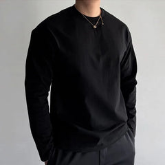 Threebooy  Round Neck Long-sleeved T-shirt Men's Autumn Winter Sports Solid Color Bottoming Shirt Top