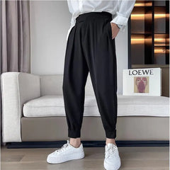 Threebooy Summer Elastic Waist Drape Suit Pants Men Business Office Casual Pants Male Fashion Loose Social Party Formal Trousers 3XL