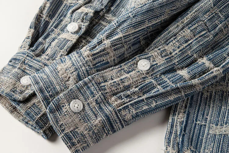 Threebooy Japanese Retro Shirt Washing Old Plaid Work Clothes Denim Shirt Men Women Trendy Loose Casual Long-sleeved Top Urban Chic Blouse