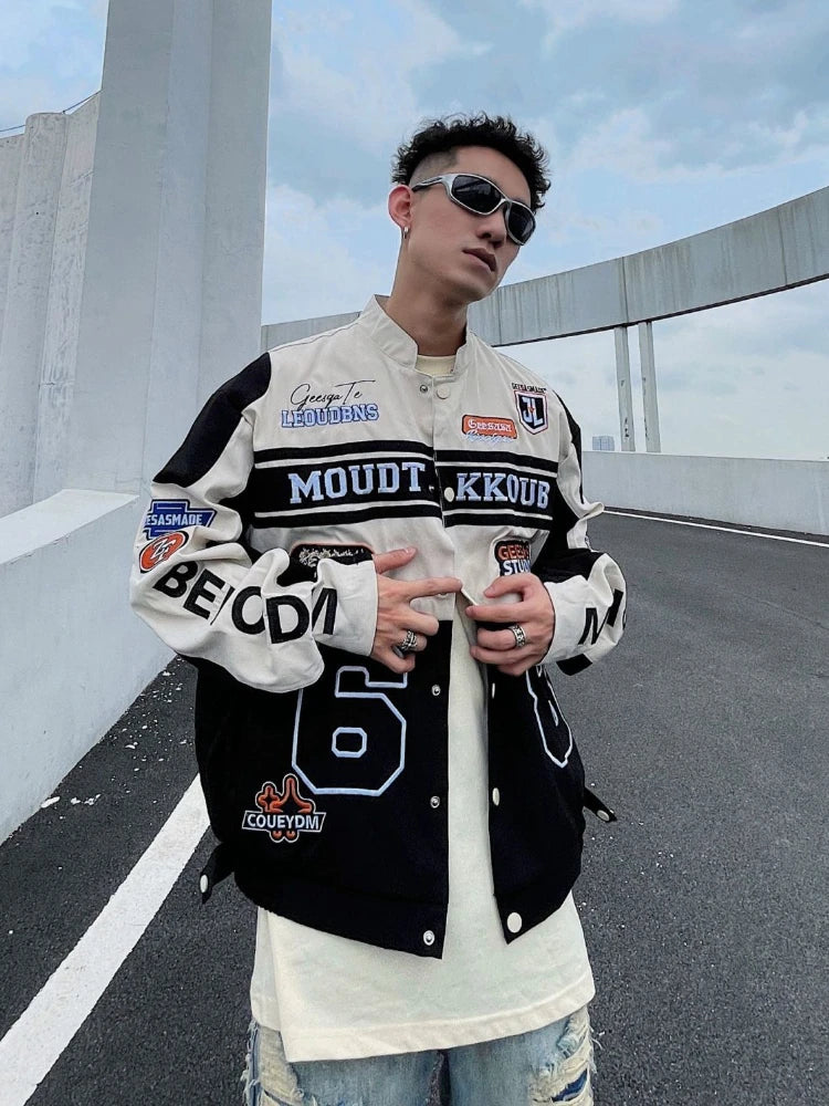 Threebooy American Retro Racing Jacket Handsome Detachable Function Racing Suit Jacket Men Loose Niche Button Up Baseball Uniform