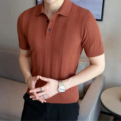 Threebooy  Summer Knitted Polo Shirt Solid Color Business Casual POLO Men Short Sleeve Shirt High Quality Golf Shirts Mens Clothes