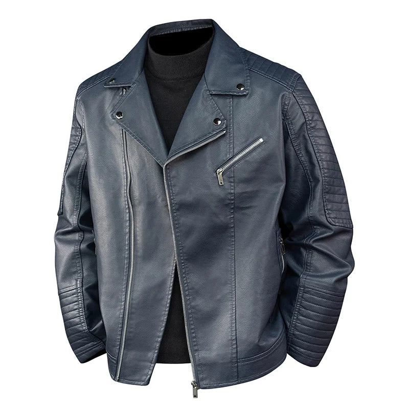 Threebooy New Leather Jackets Men Spring Autumn American Vintage PU Outerwear Mens Solid Moto Biker Leather Coat Streetwear Casual Jacket