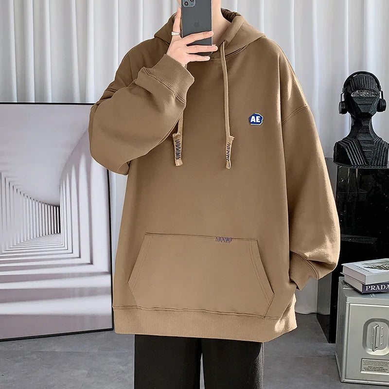 Threebooy Casual Autumn Man Hooded Sweatshirts Classic Solid Color Loose Oversized Hoodie College Style Japanese Hoodies Designer Tops