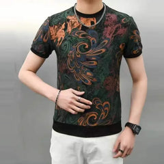 Threebooy  Colorful Printed T-shirt for Men Summer Short Sleeve Casual T-shirts O-neck Tops Tees Mesh Breathable Streetwear Social T-shirts