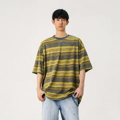 Threebooy  Mens Striped Short Sleeve Tshirt Cotton Loose Fit Breathable Summer Casual Tee Moisture Wicking Soft Comfort Relaxed Fit